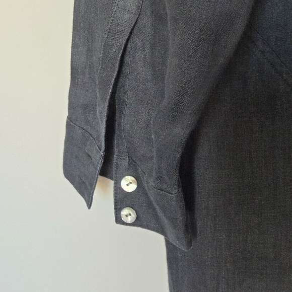 J. Jill 100% Linen Black Popover Lagenlook Boho Asymmetrical Hem Tunic Top LP - Picture 6 of 9